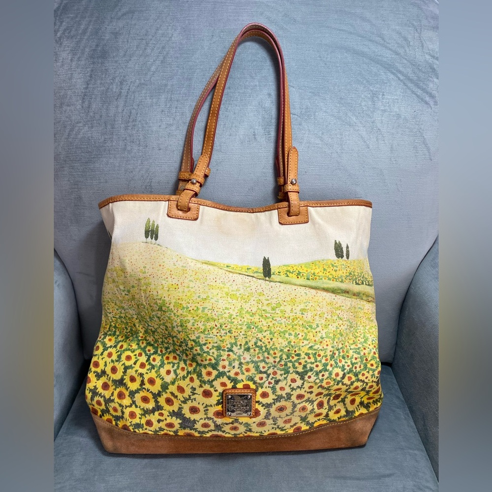 Dooney and Bourke Sunflower Fields Large Tote Bag,suede bottom 17x14x5